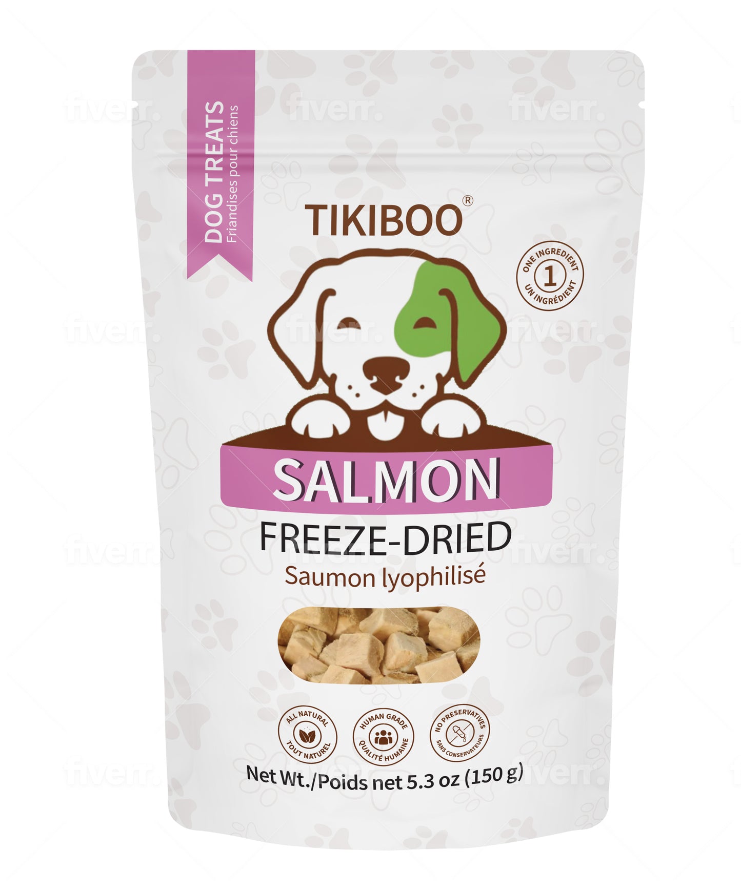 TIKIBOO Salmon Freezed-Dried Dog Treats All Natural Raw Ingredients - 150 grams - Front Side