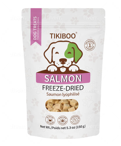 TIKIBOO Salmon Freezed-Dried Dog Treats All Natural Raw Ingredients - 150 grams - Front Side